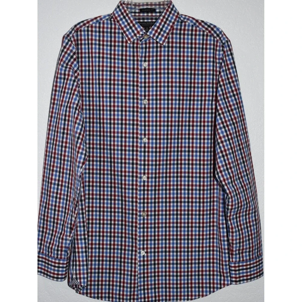 Banana Republic Camden Fit Shirt Button Mens Medium Red Blue Check Supima Cotton